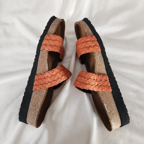 Naot womens size 36 5 5.5 leather mandarin linen braid slip on footbed sandals - Picture 5 of 7